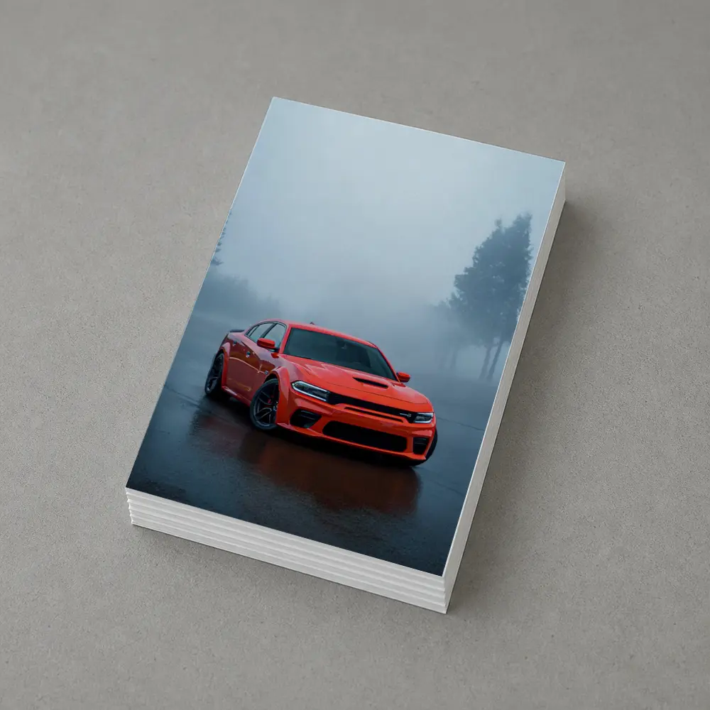 Dodge Charger Red Muscle Car Foggy Street – Postcards