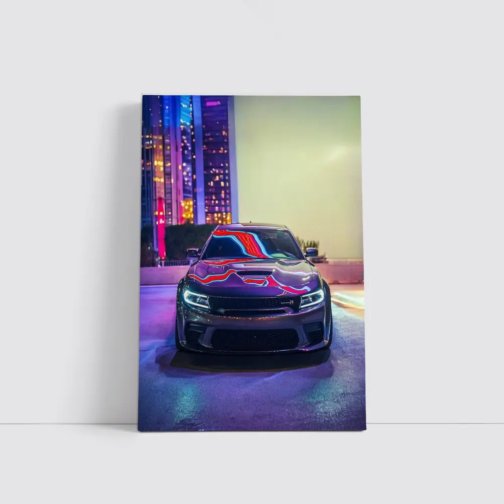Dodge Charger Neon City Night Street – Wall Art