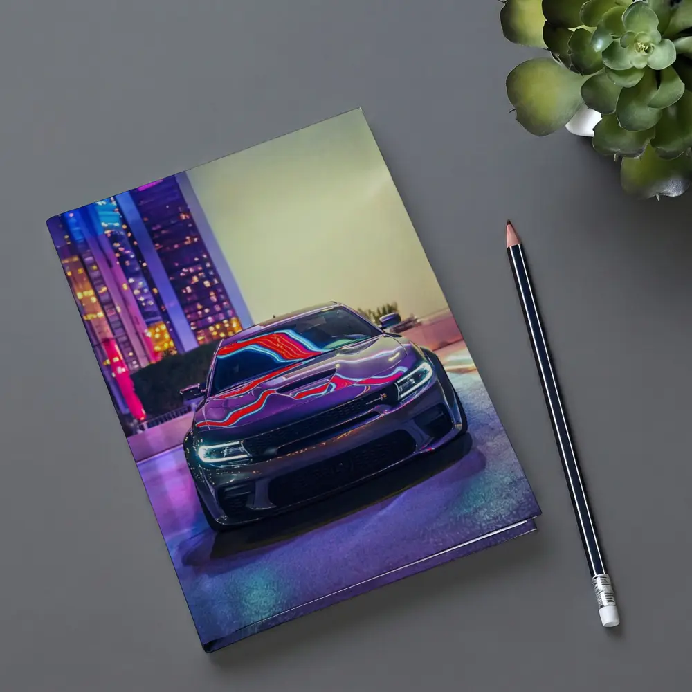 Dodge Charger Neon City Night Street – Notebooks