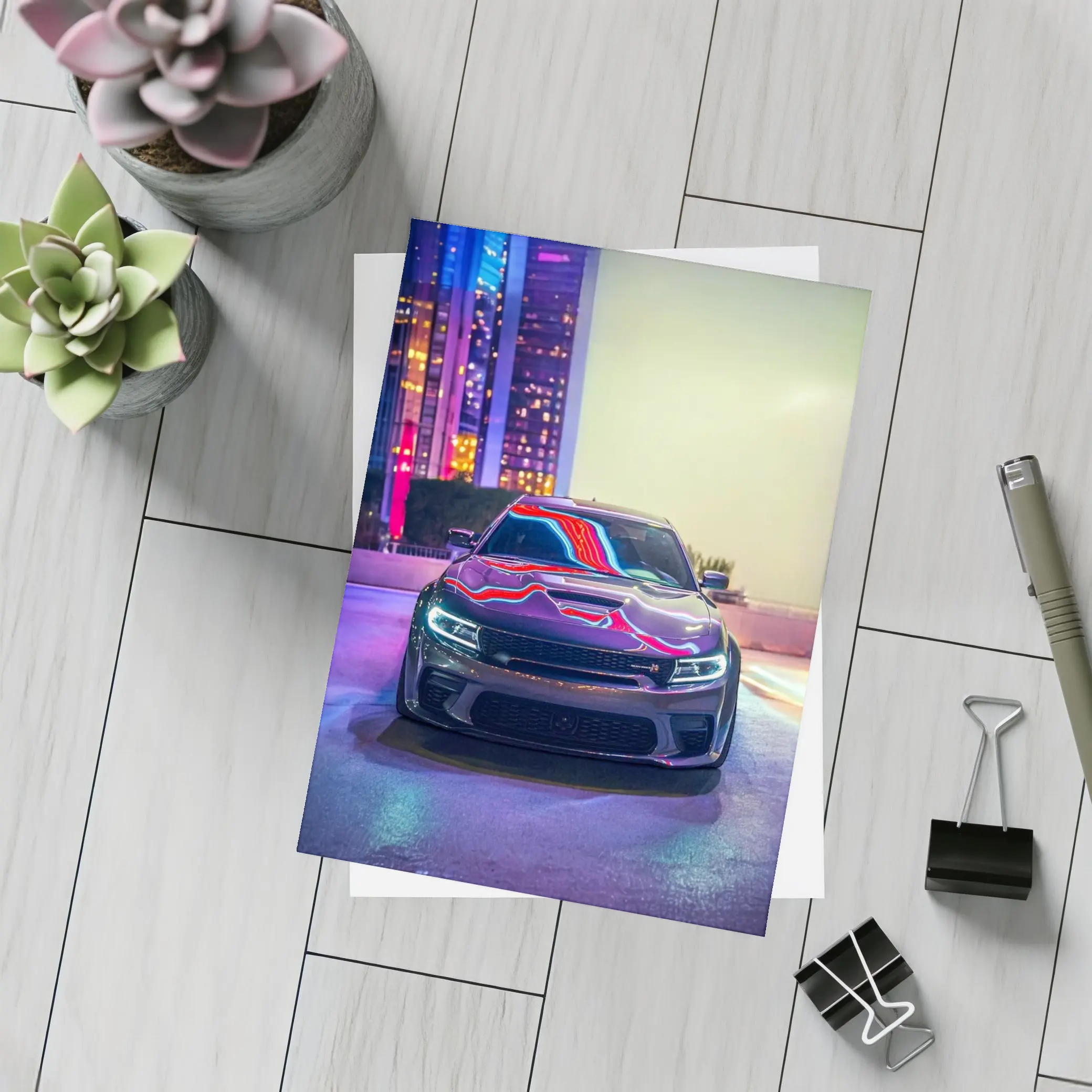 Dodge Charger Neon City Night Street – Postcards