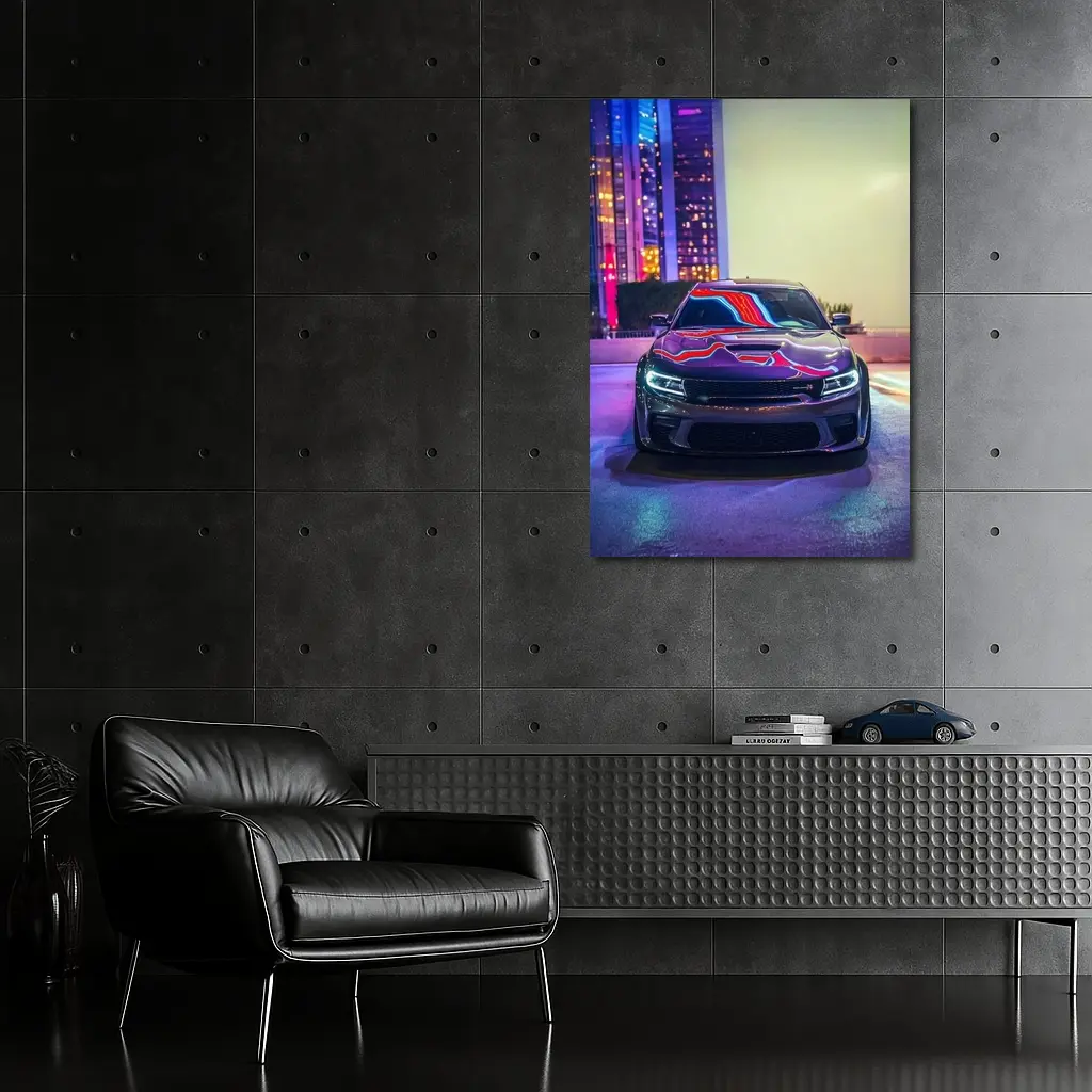 Dodge Charger Neon City Night Street – Wall Art