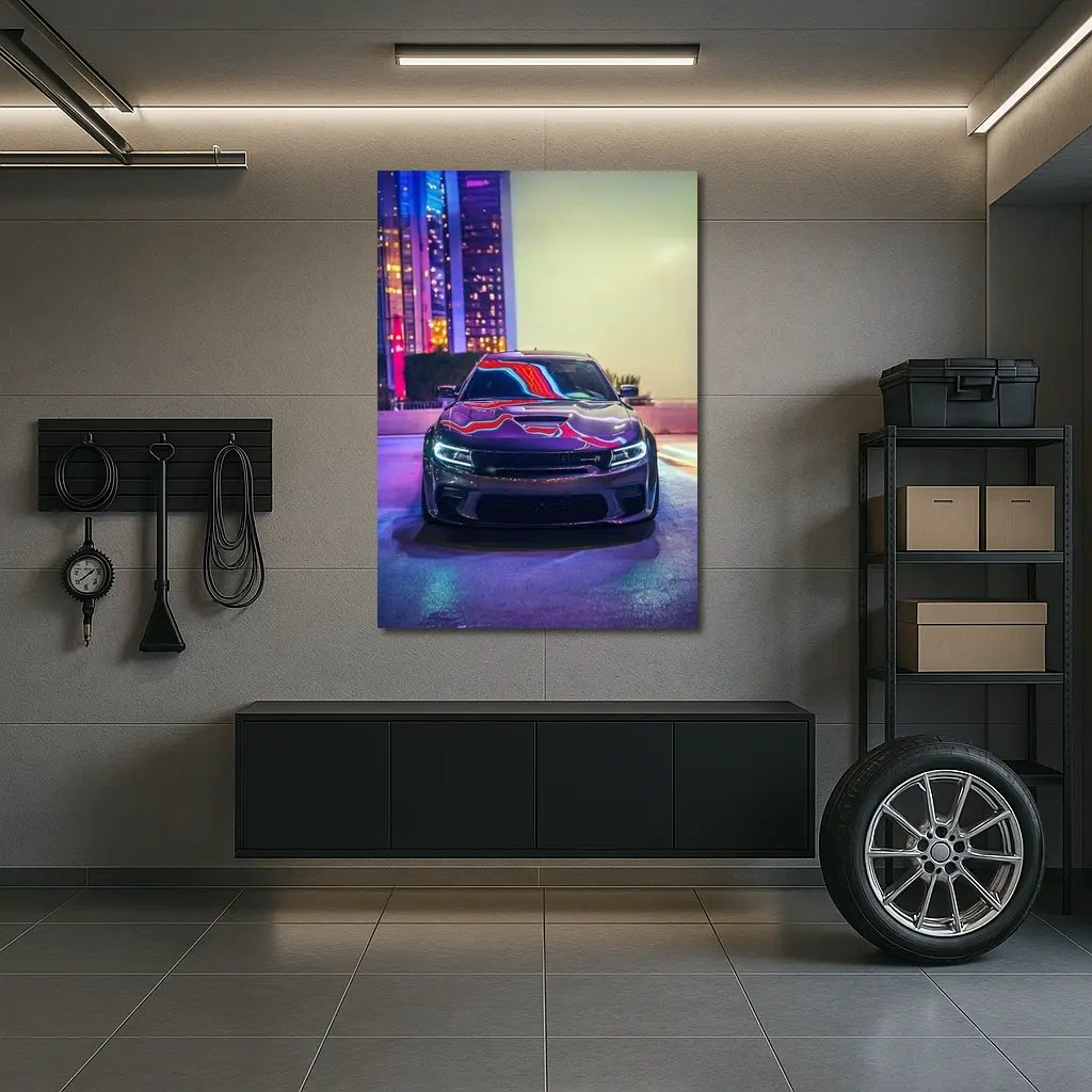Dodge Charger Neon City Night Street – Wall Art