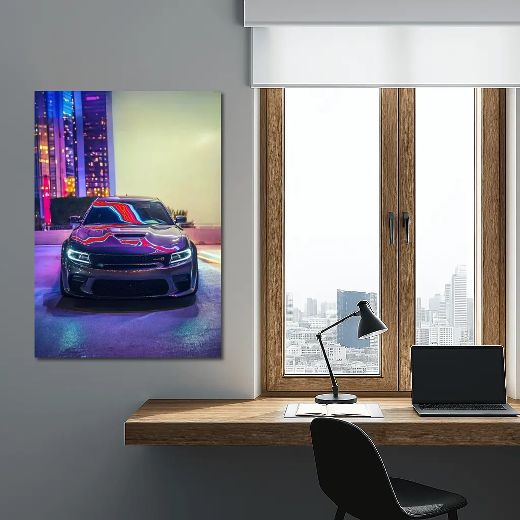 Dodge Charger Neon City Night Street – Wall Art