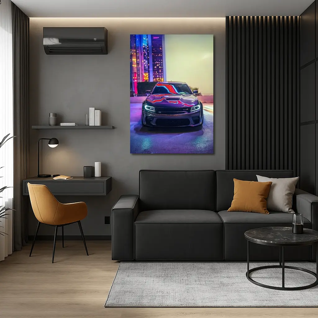 Dodge Charger Neon City Night Street – Wall Art