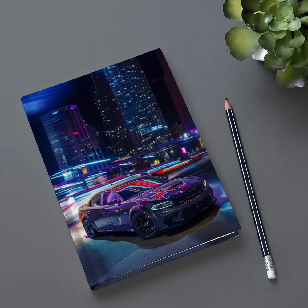 Dodge Charger Neon City Night Street – Notebooks