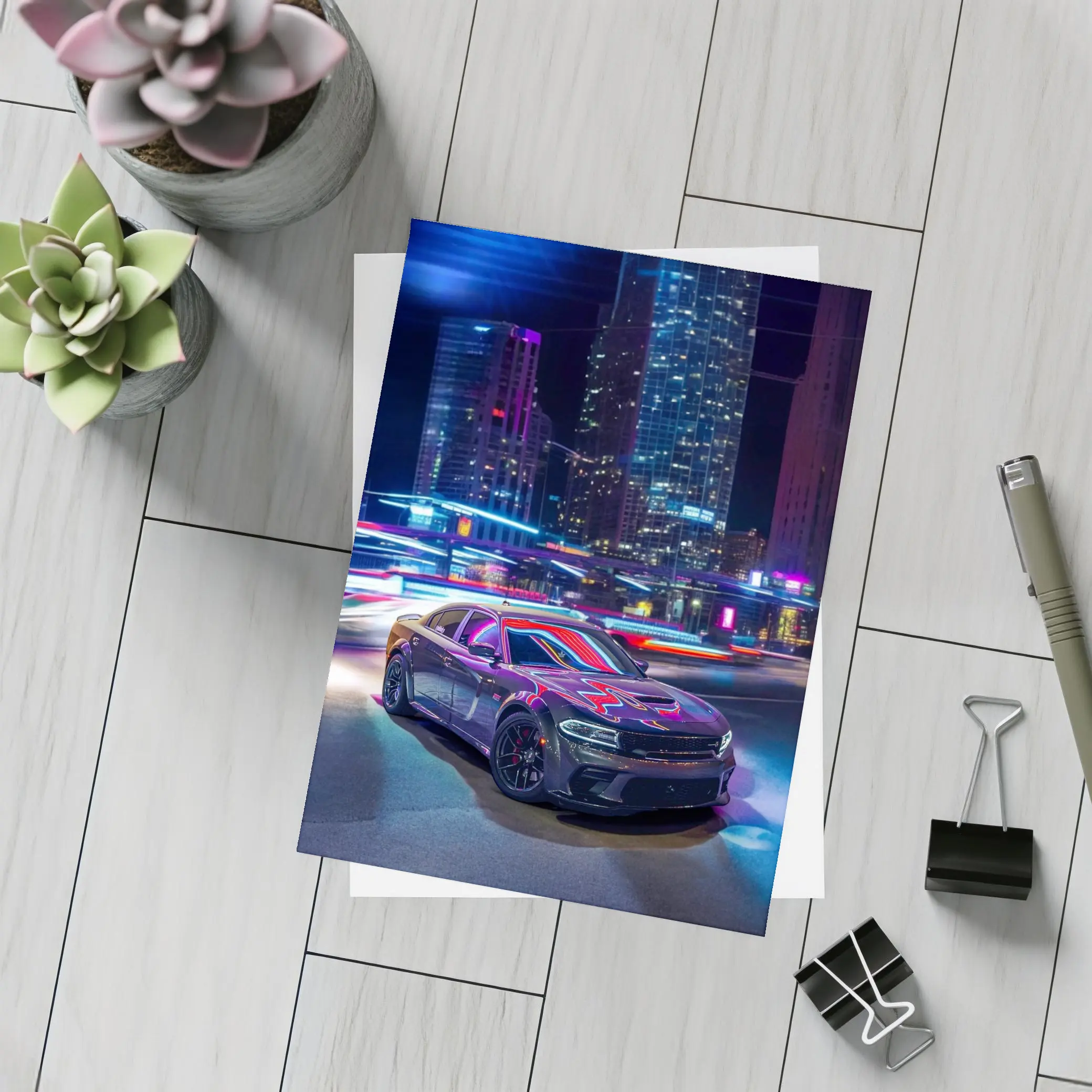 Dodge Charger Neon City Night Street – Postcards