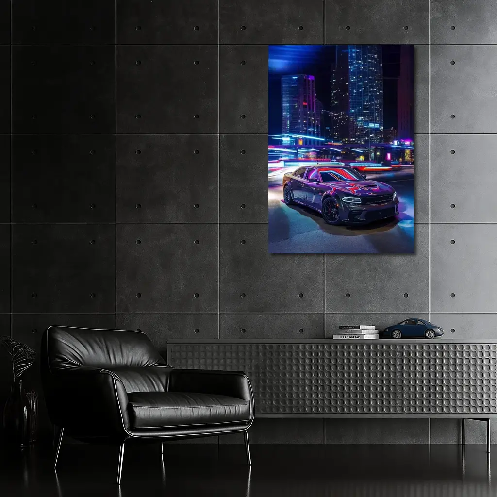 Dodge Charger Neon City Night Street – Wall Art
