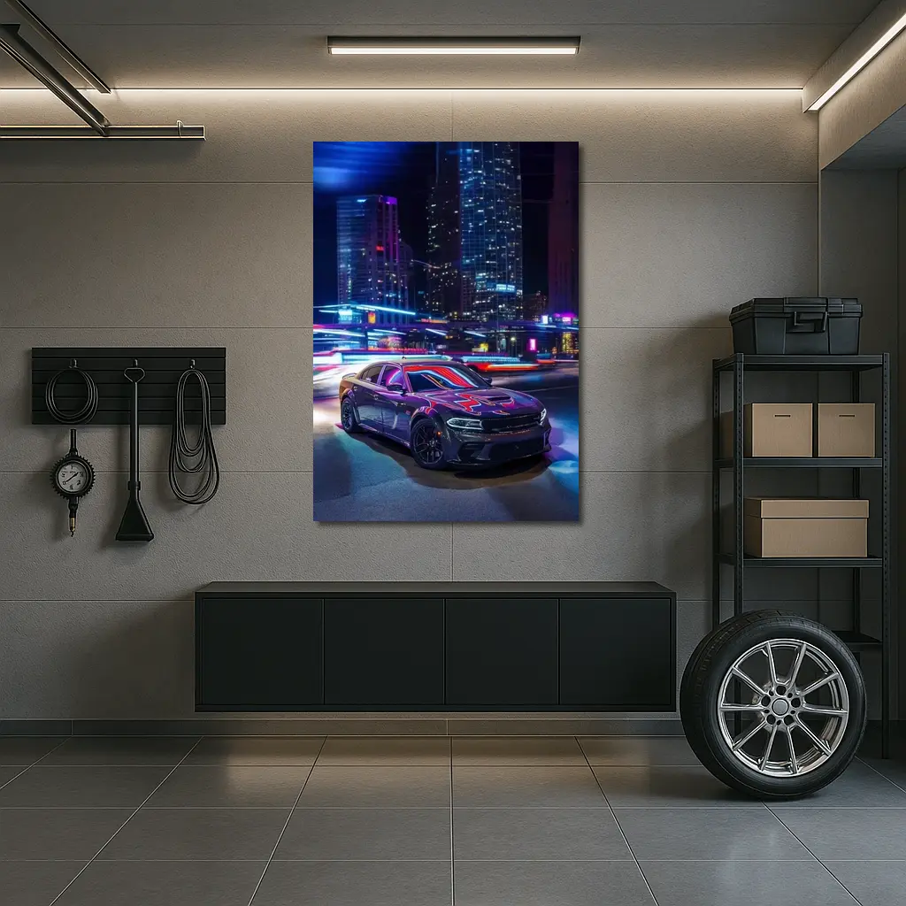 Dodge Charger Neon City Night Street – Wall Art