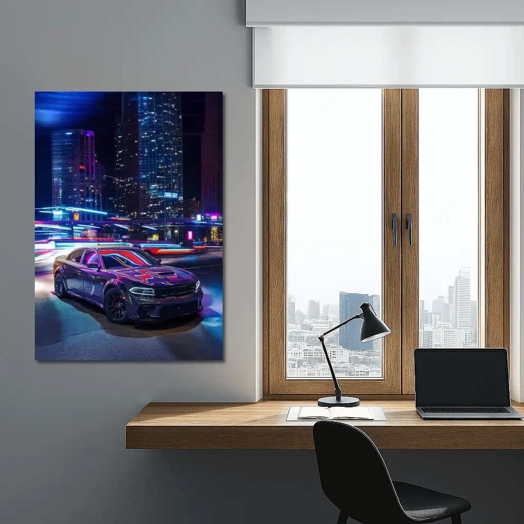 Dodge Charger Neon City Night Street – Wall Art