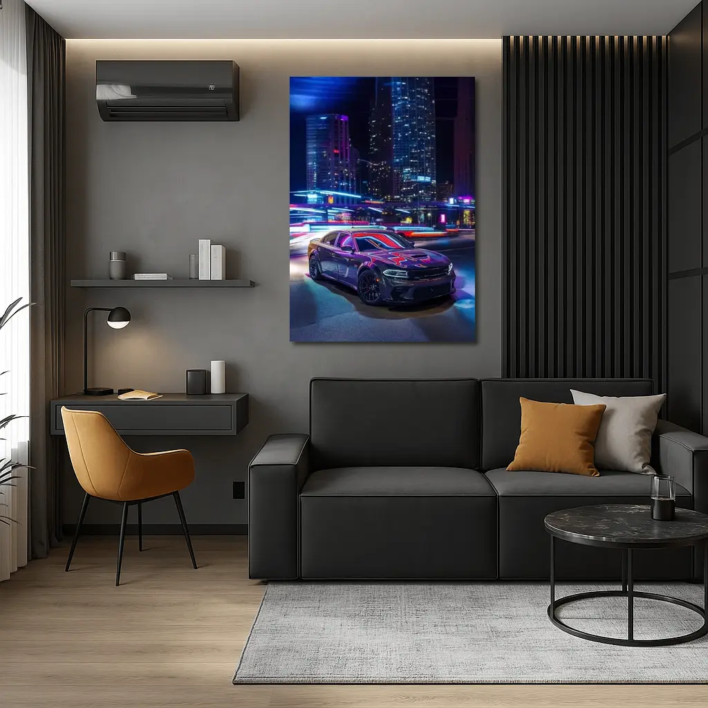 Dodge Charger Neon City Night Street – Wall Art