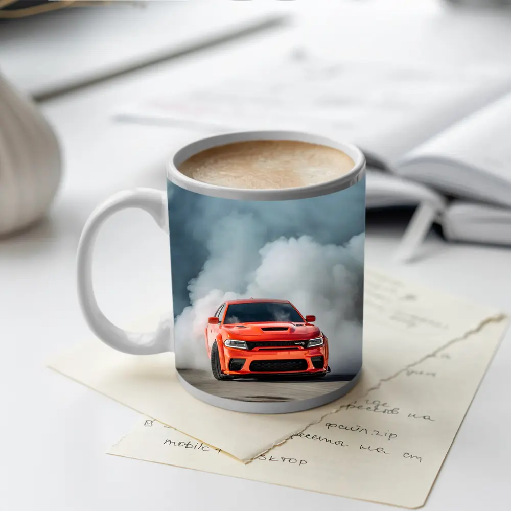 Dodge Charger Burnout Smoke Orange Muscle Car – Mugs