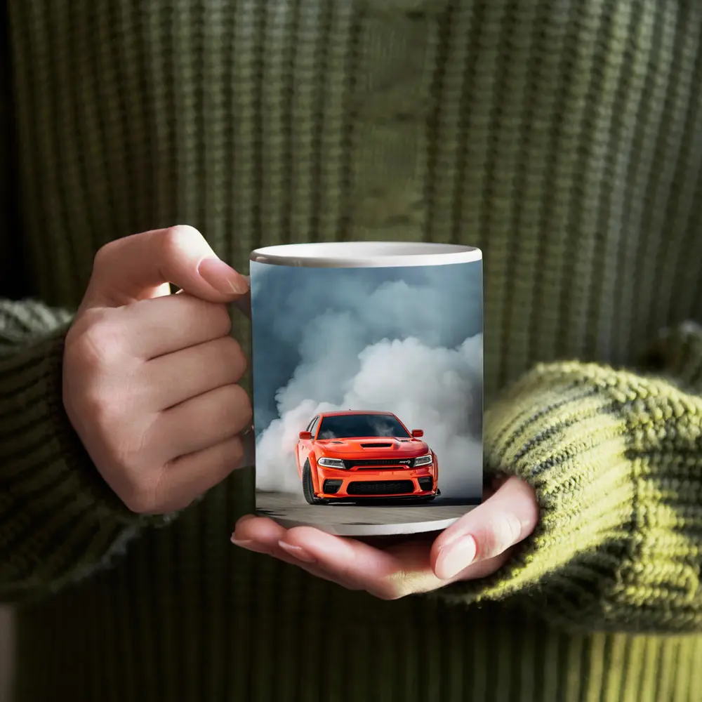 Dodge Charger Burnout Smoke Orange Muscle Car – Mugs