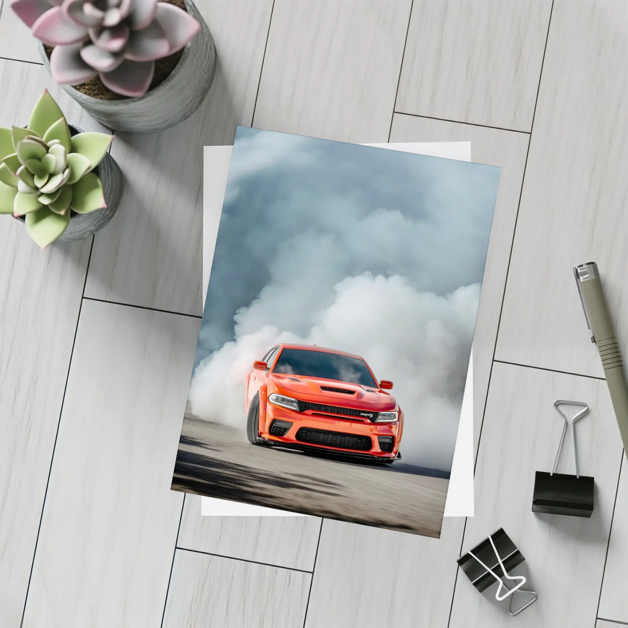 Dodge Charger Burnout Smoke Orange Muscle Car – Postcards