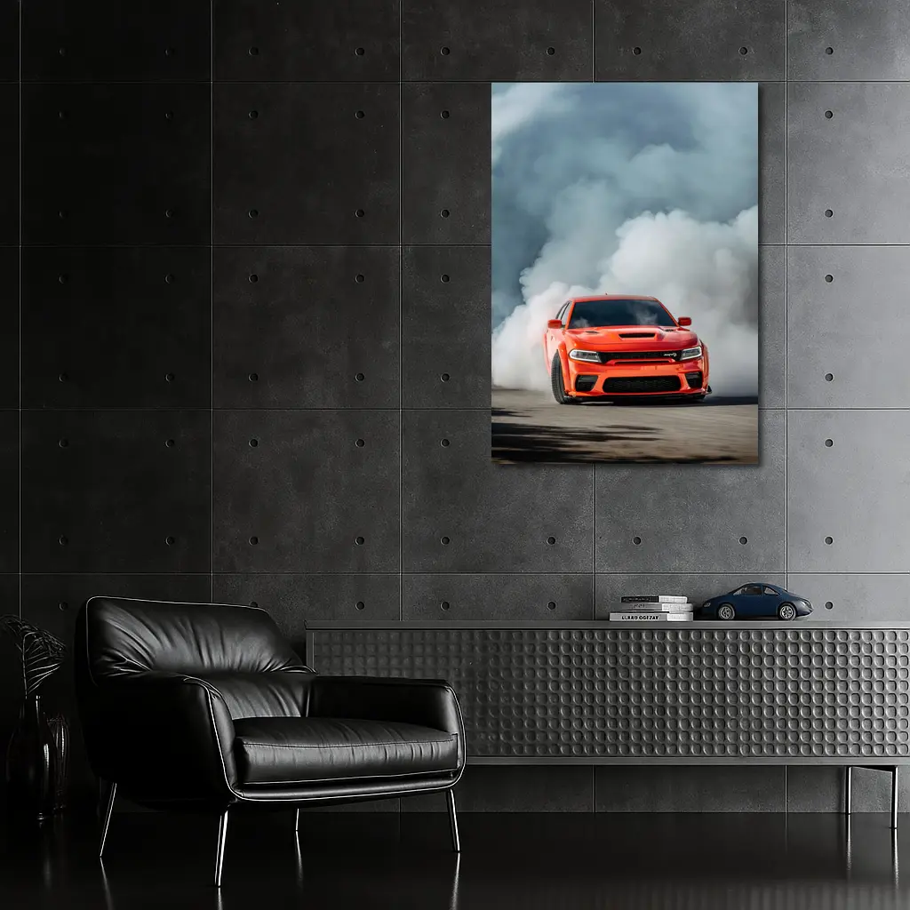 Dodge Charger Burnout Smoke Orange Muscle Car – Wall Art