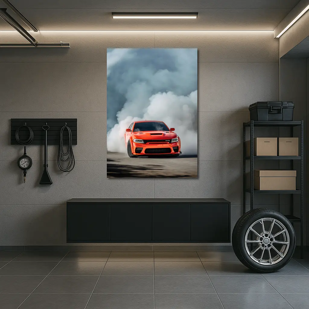 Dodge Charger Burnout Smoke Orange Muscle Car – Wall Art