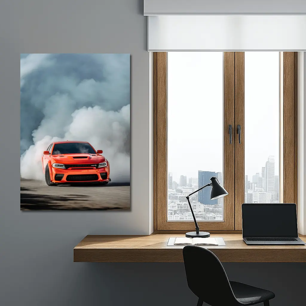 Dodge Charger Burnout Smoke Orange Muscle Car – Wall Art