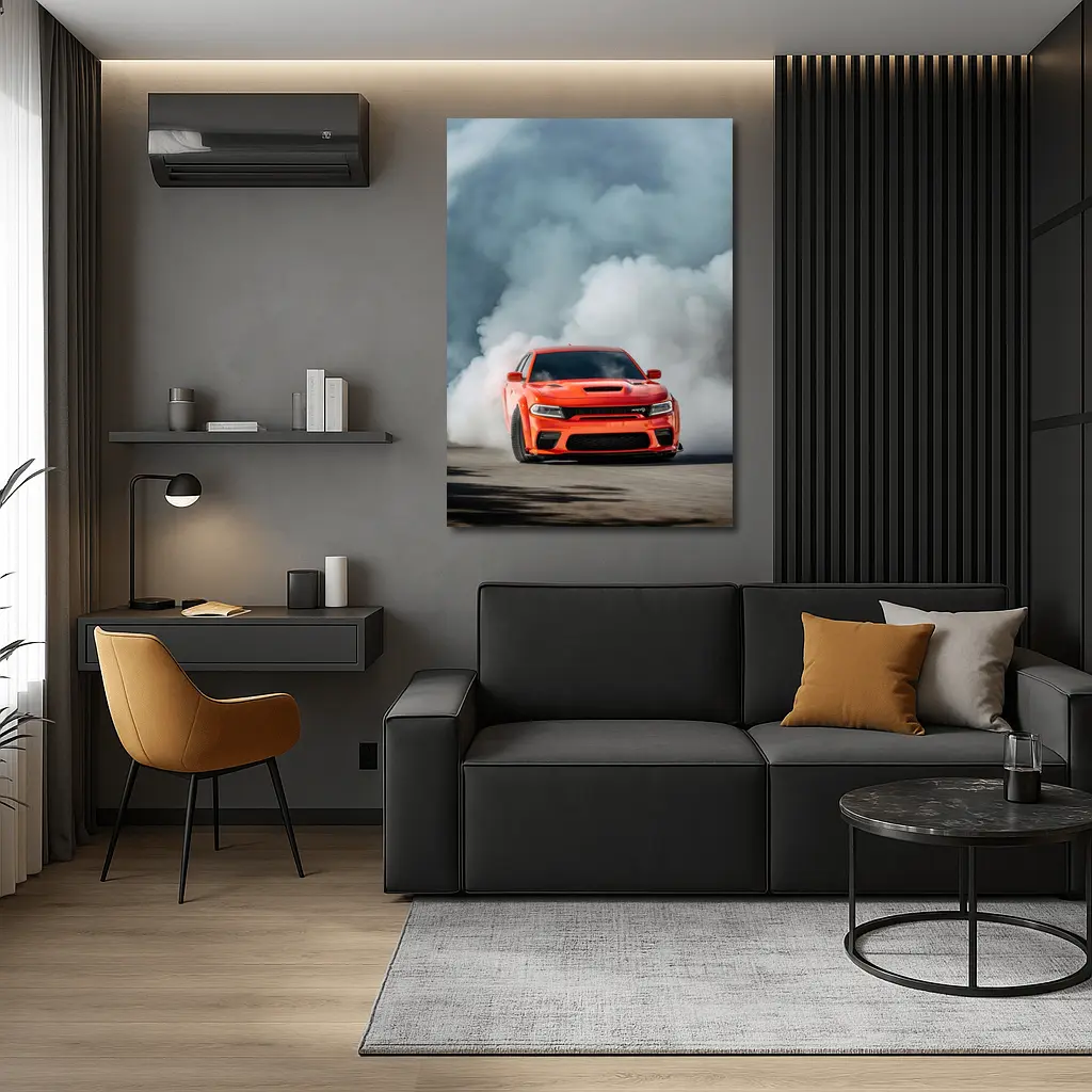 Dodge Charger Burnout Smoke Orange Muscle Car – Wall Art