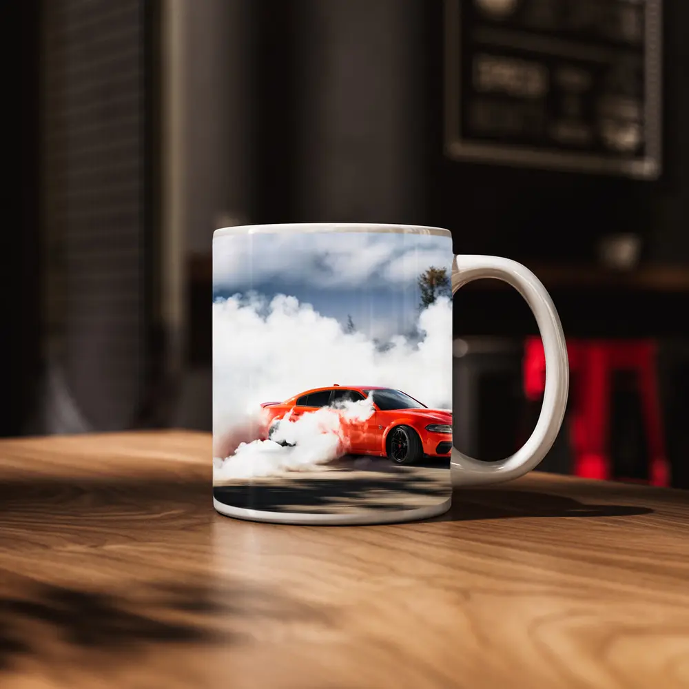 Dodge Charger Burnout Smoke Orange Muscle Car – Mugs