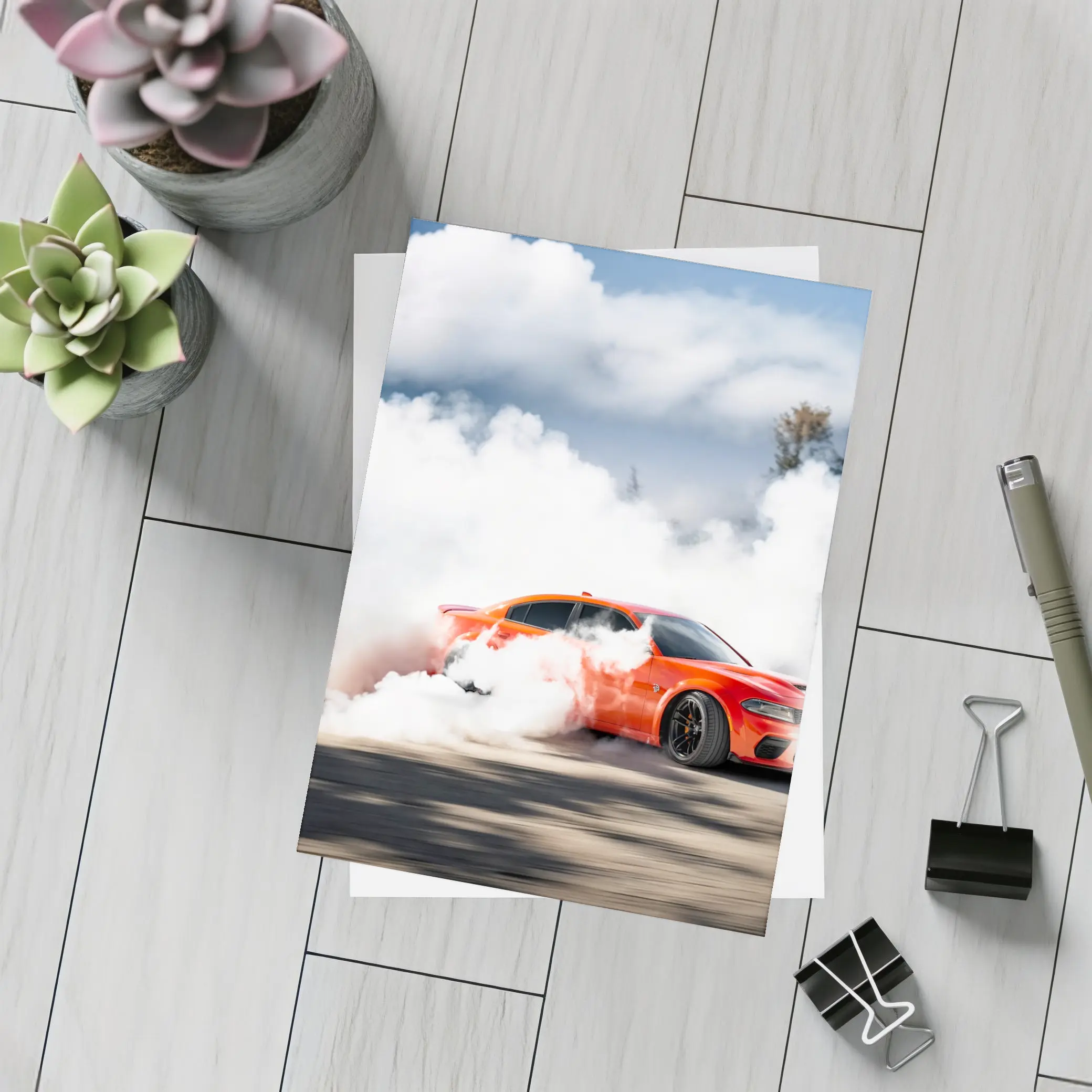 Dodge Charger Burnout Smoke Orange Muscle Car – Postcards