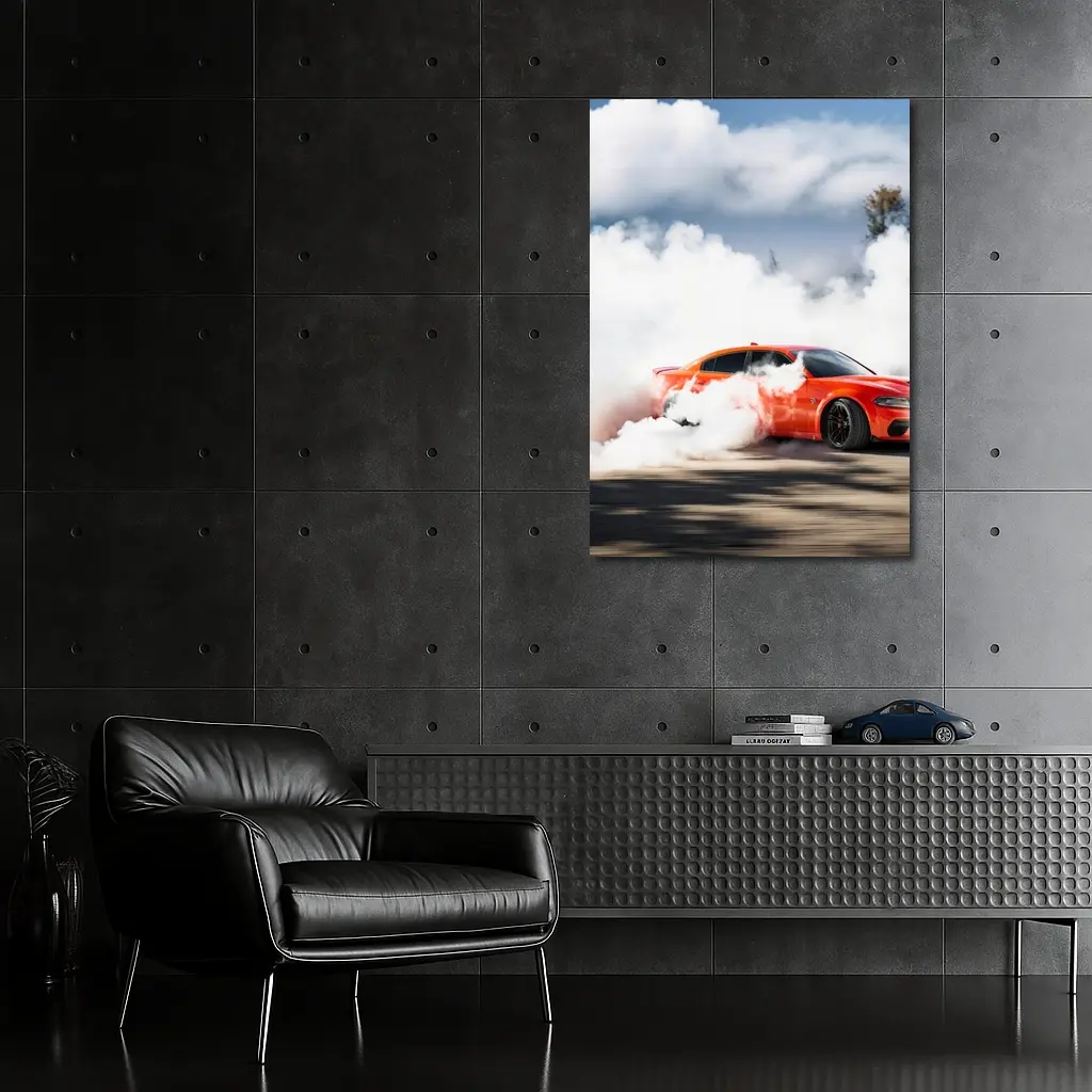 Dodge Charger Burnout Smoke Orange Muscle Car – Wall Art