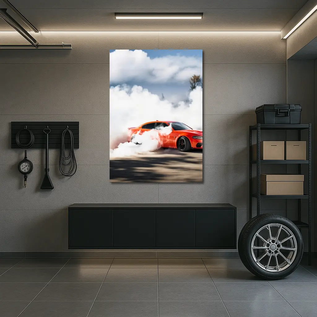 Dodge Charger Burnout Smoke Orange Muscle Car – Wall Art