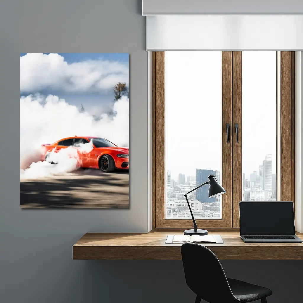 Dodge Charger Burnout Smoke Orange Muscle Car – Wall Art
