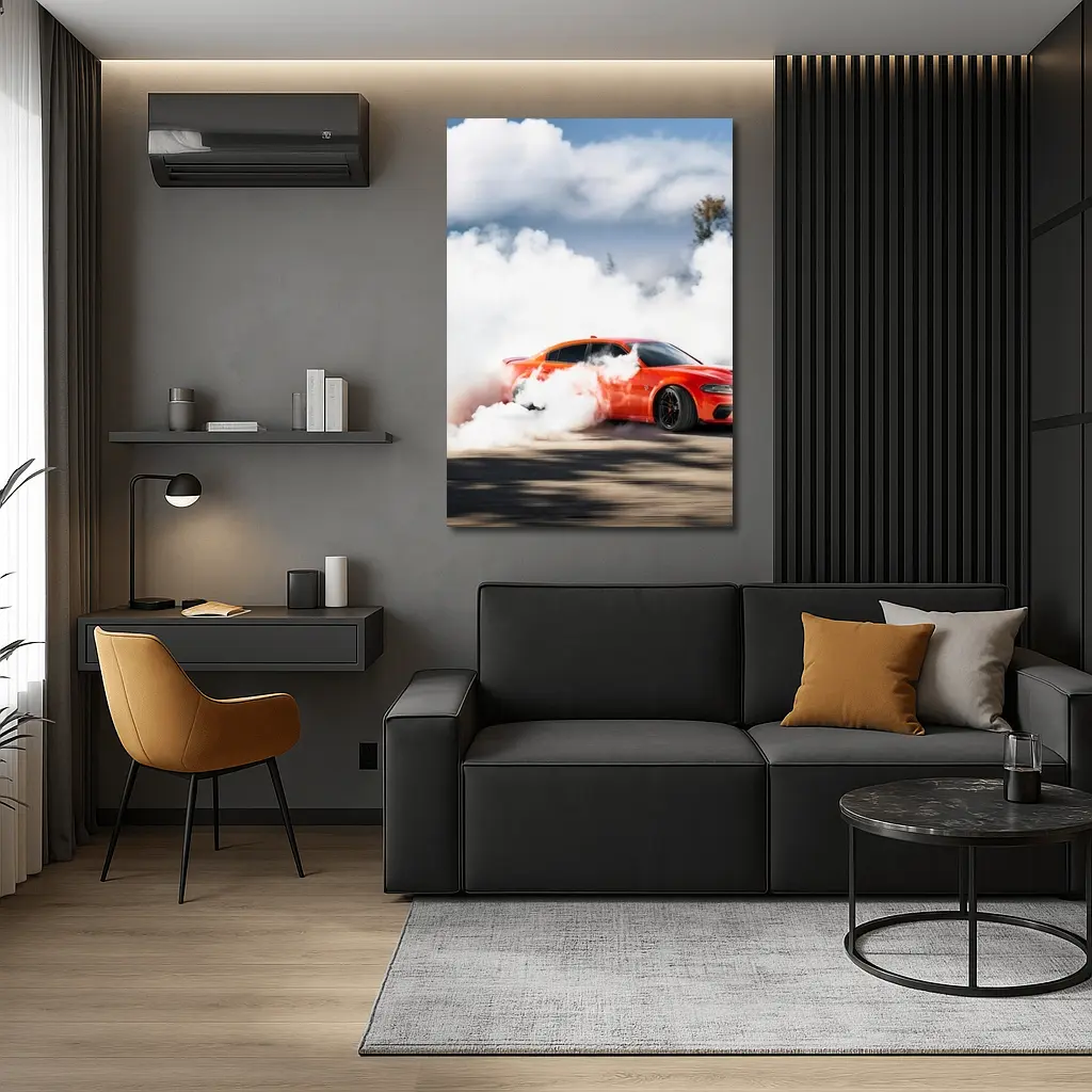 Dodge Charger Burnout Smoke Orange Muscle Car – Wall Art