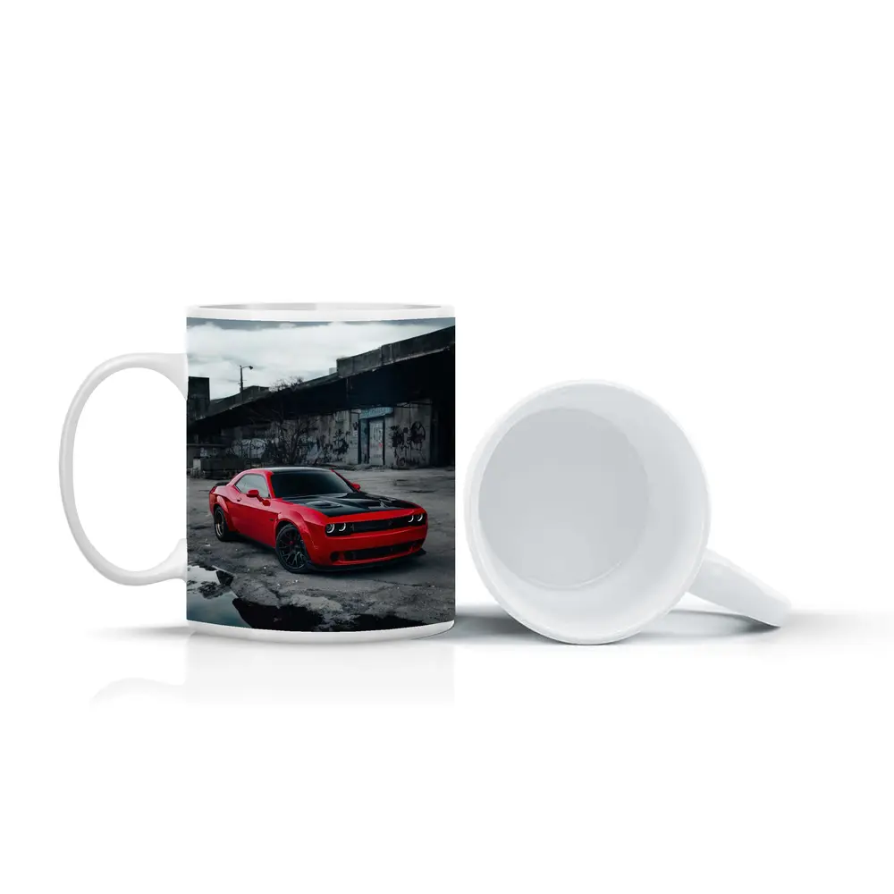 Dodge Challenger Red Urban Abandoned Street Scene – Mugs