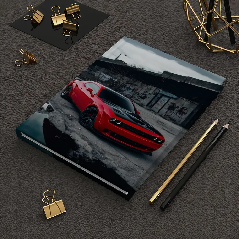 Dodge Challenger Red Urban Abandoned Street Scene – Notebooks