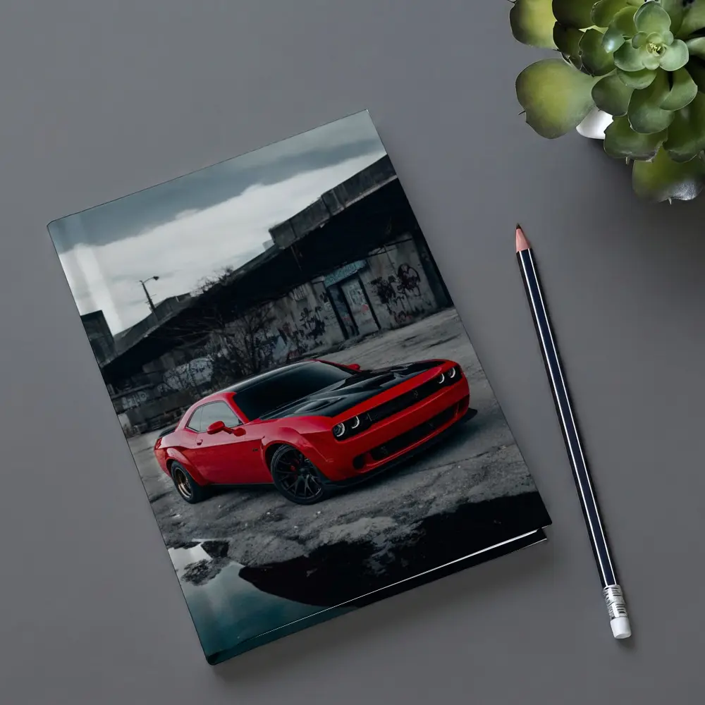 Dodge Challenger Red Urban Abandoned Street Scene – Notebooks