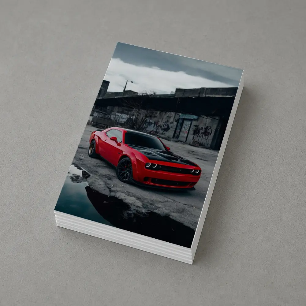 Dodge Challenger Red Urban Abandoned Street Scene – Postcards