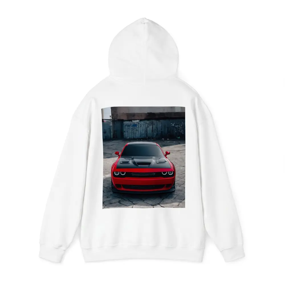 Red Dodge Challenger Parked in Urban Lot – Hoodies