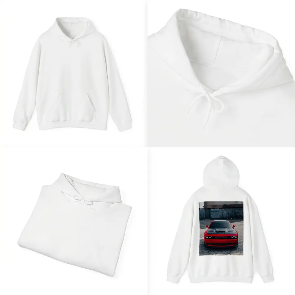 Red Dodge Challenger Parked in Urban Lot – Hoodies
