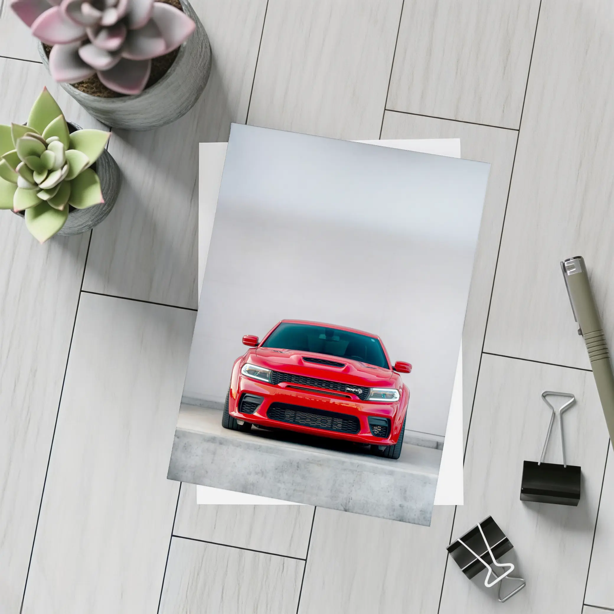 Red Dodge Charger SRT Hellcat Front View – Postcards