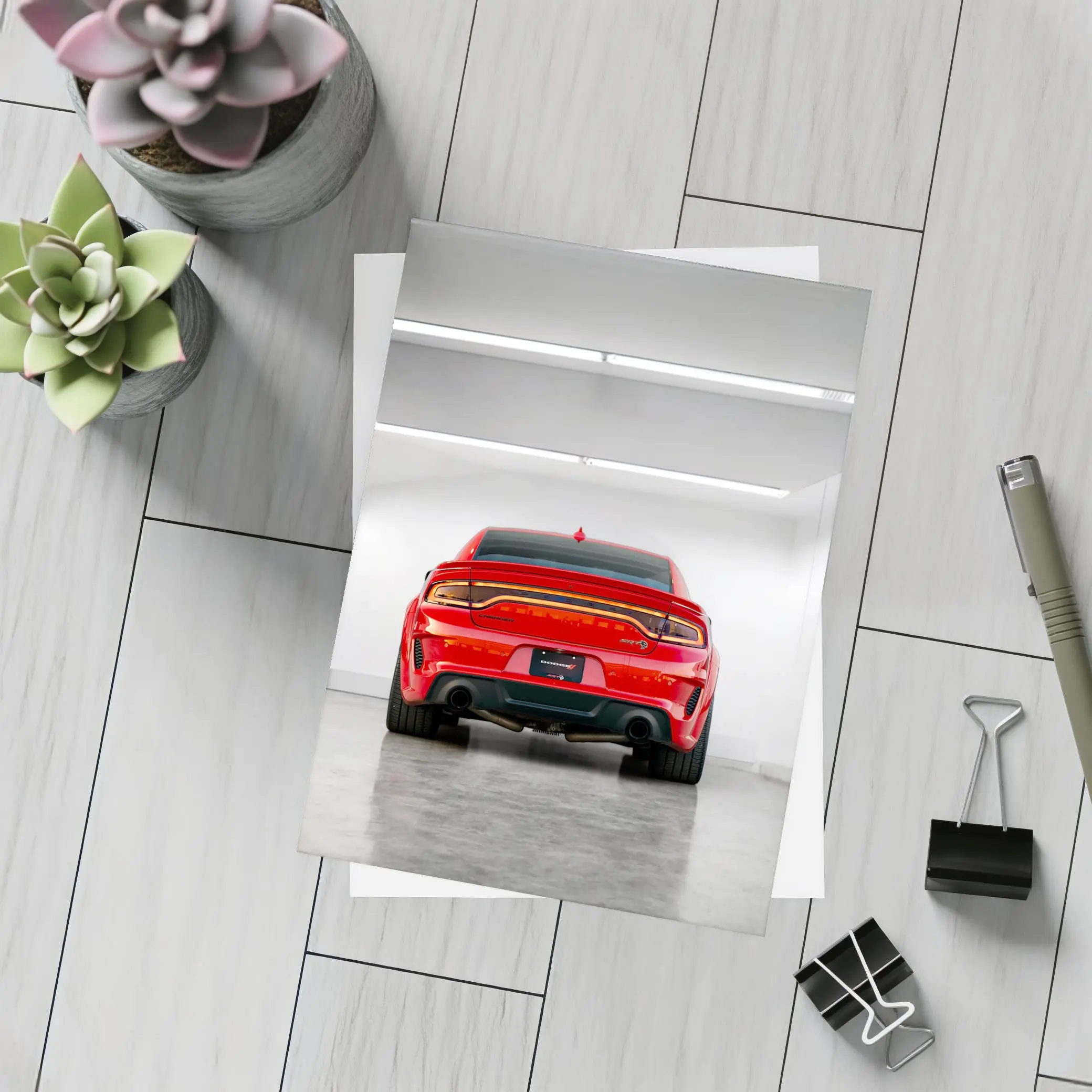 Dodge Charger Red Rear View Garage – Postcards