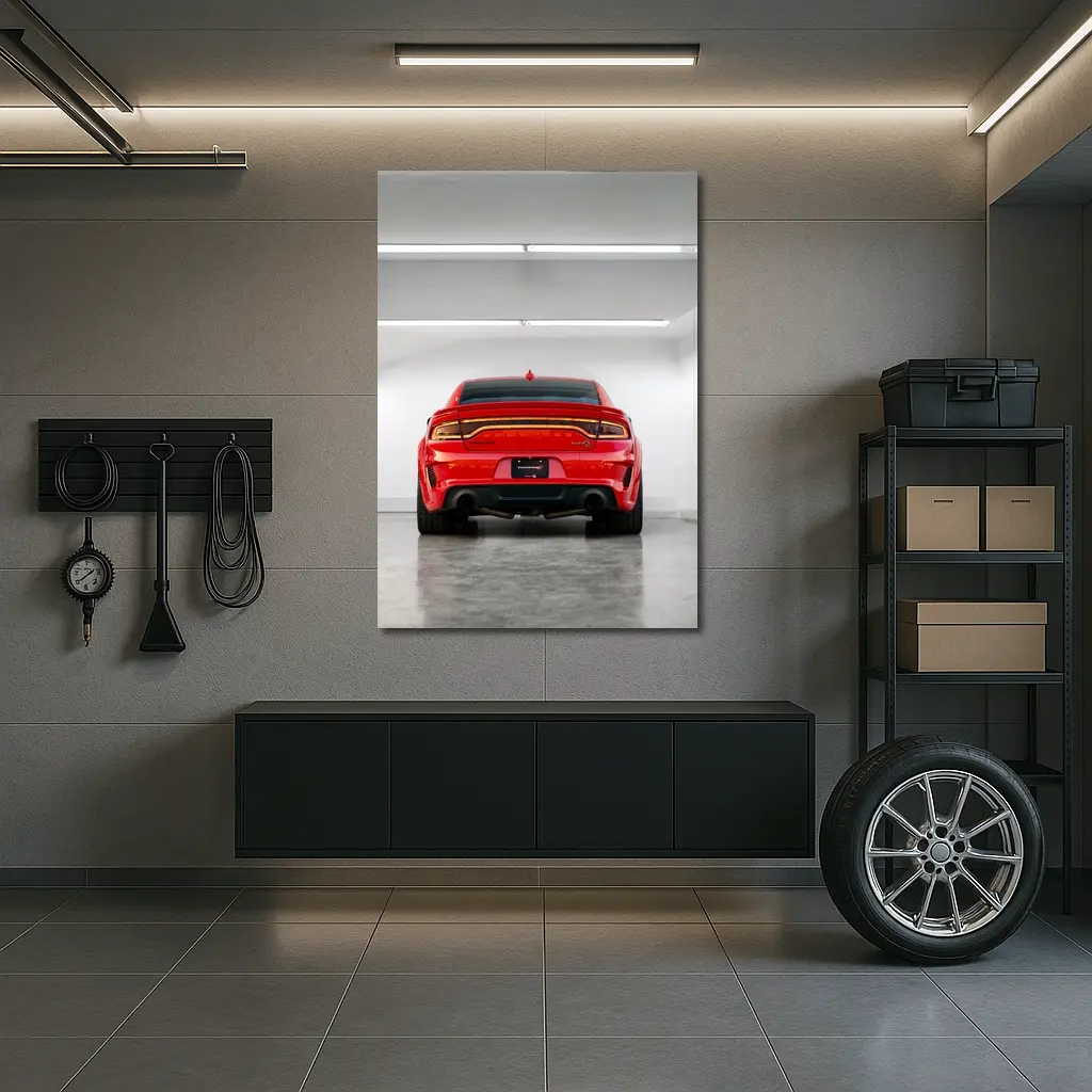 Dodge Charger Red Rear View Garage – Wall Art