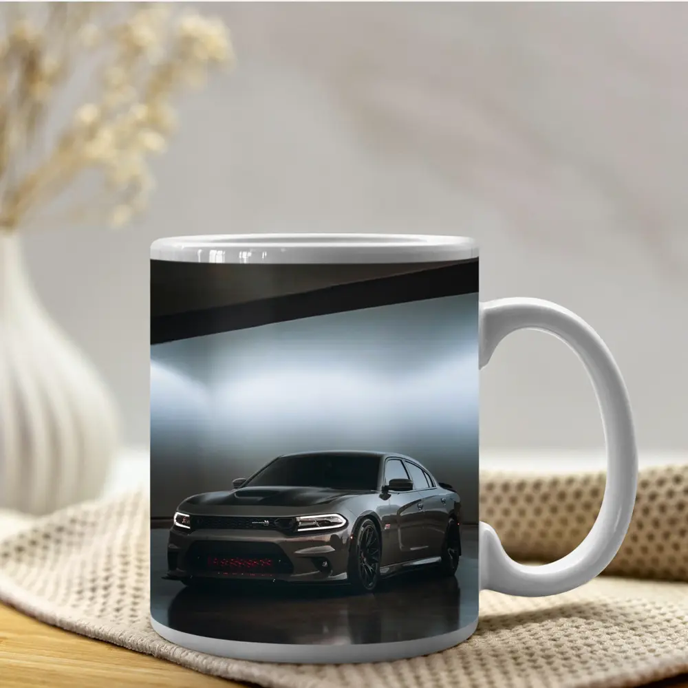 Dodge Charger Parked In Dark Garage – Mugs