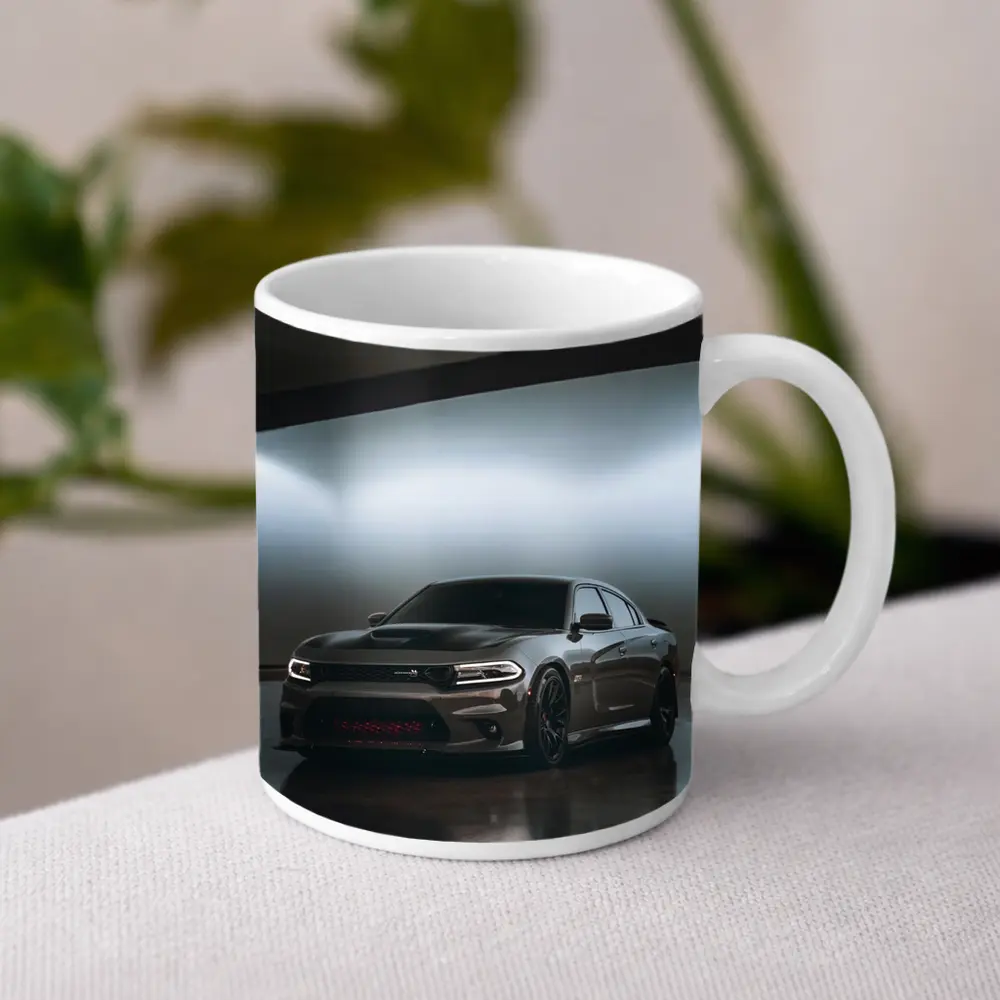 Dodge Charger Parked In Dark Garage – Mugs