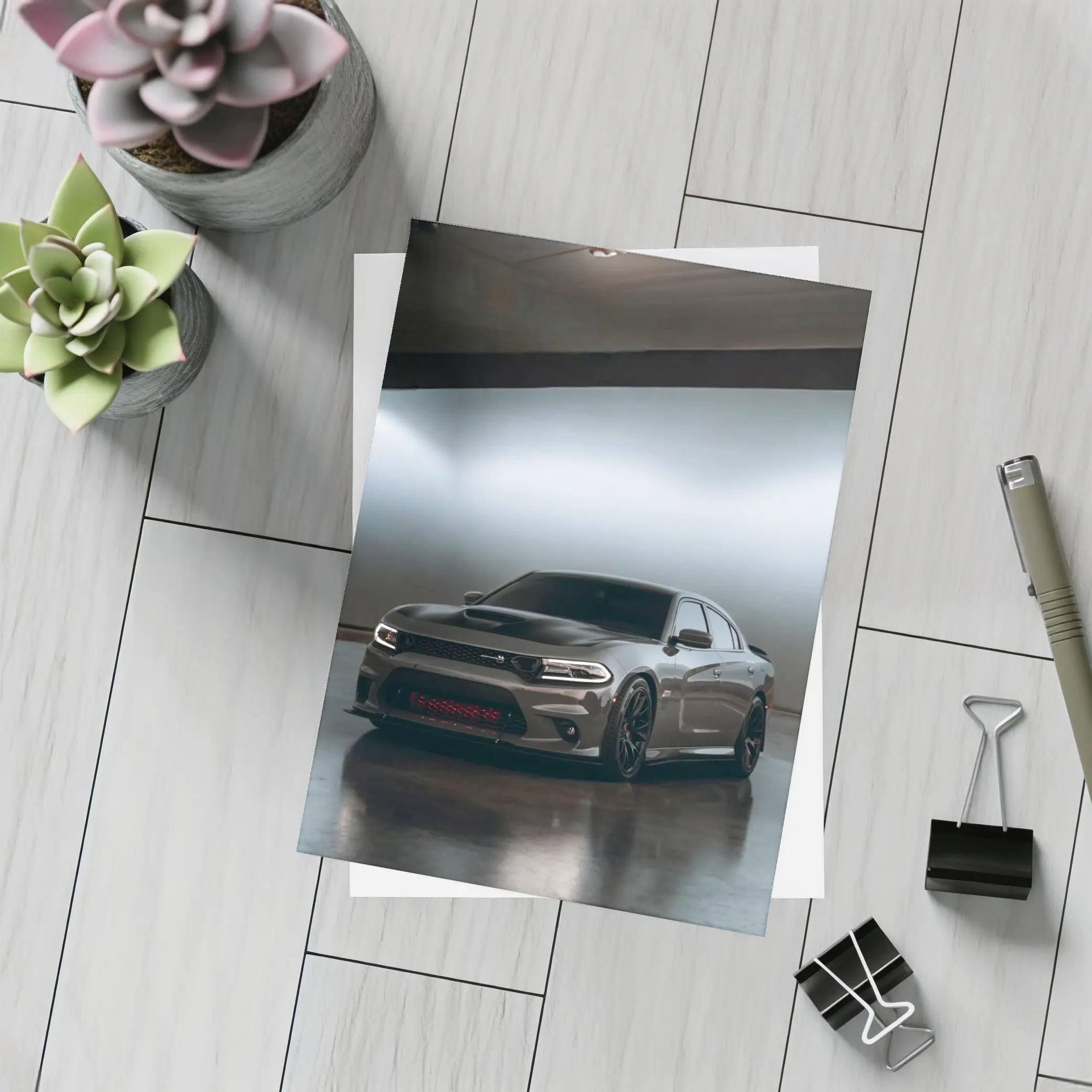 Dodge Charger Parked In Dark Garage – Postcards