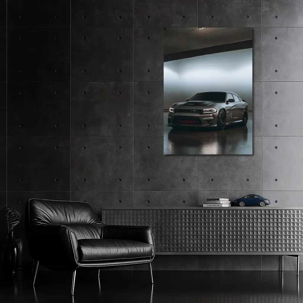 Dodge Charger Parked In Dark Garage – Wall Art