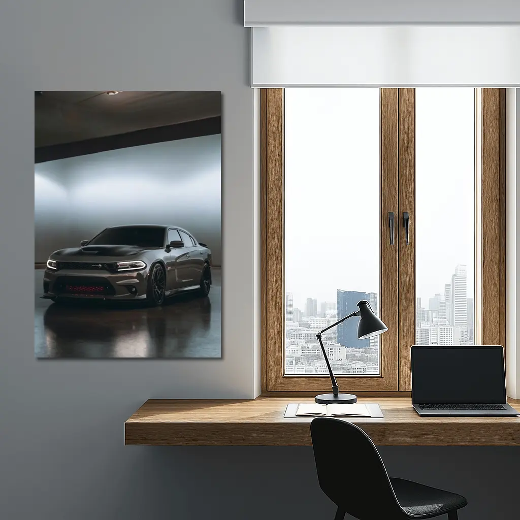 Dodge Charger Parked In Dark Garage – Wall Art