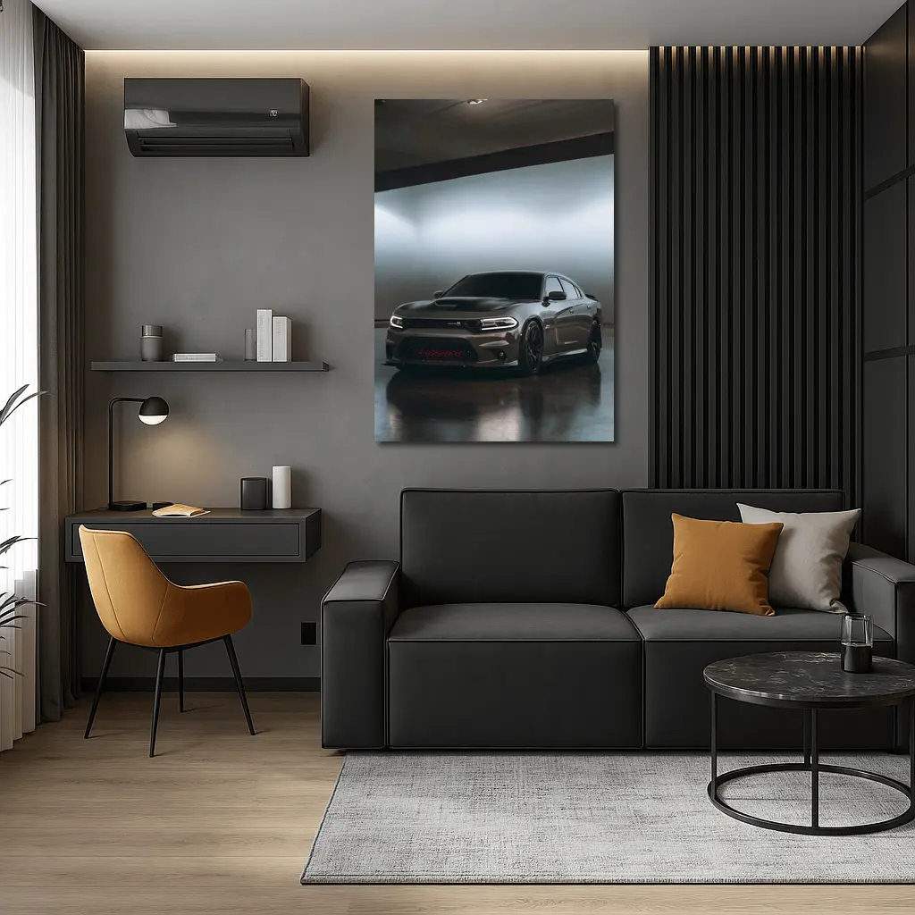 Dodge Charger Parked In Dark Garage – Wall Art