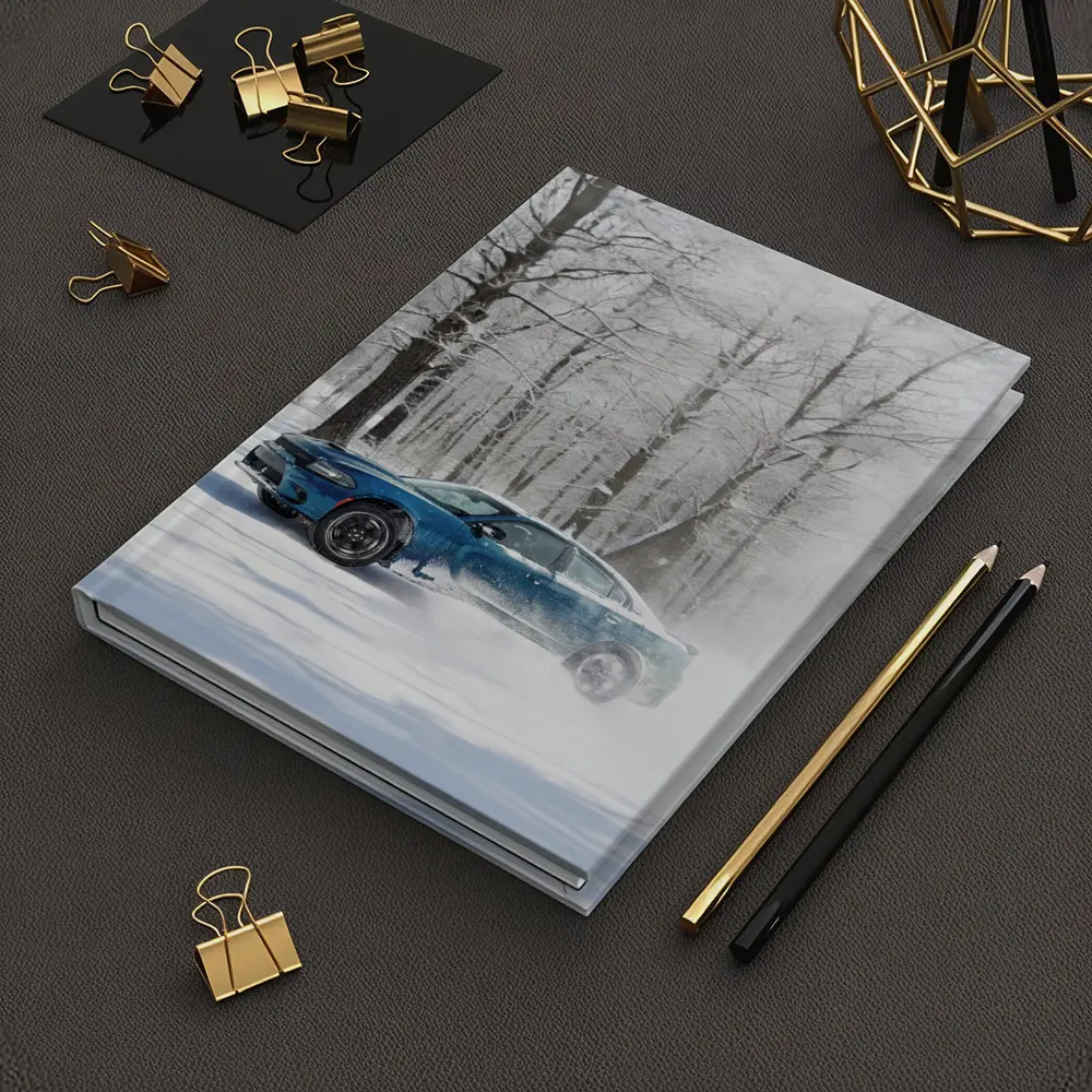 Dodge Charger Drifting Through Snowy Winter Forest – Notebooks