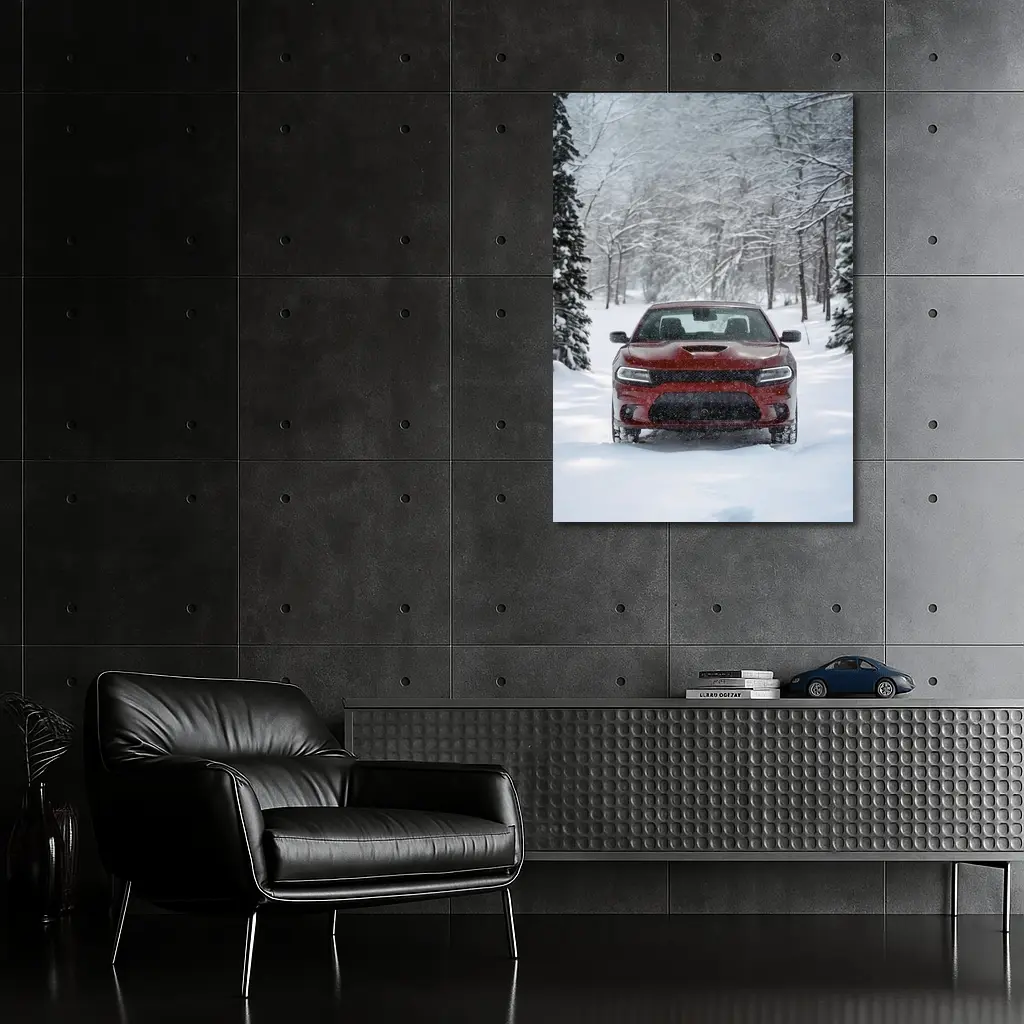 Dodge Charger Red Muscle Car Winter Snow – Wall Art