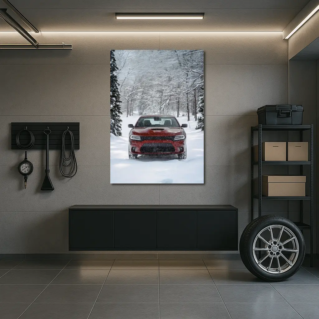 Dodge Charger Red Muscle Car Winter Snow – Wall Art