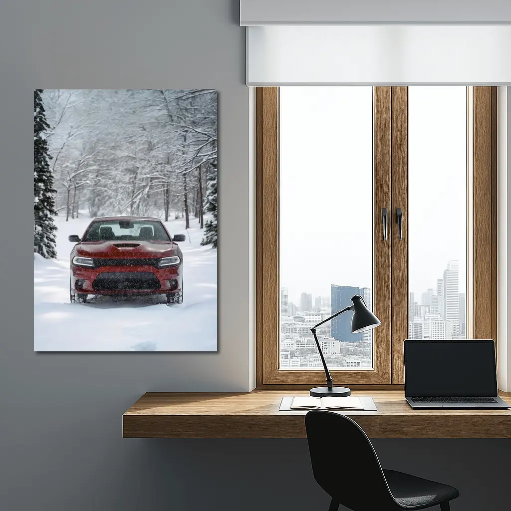 Dodge Charger Red Muscle Car Winter Snow – Wall Art