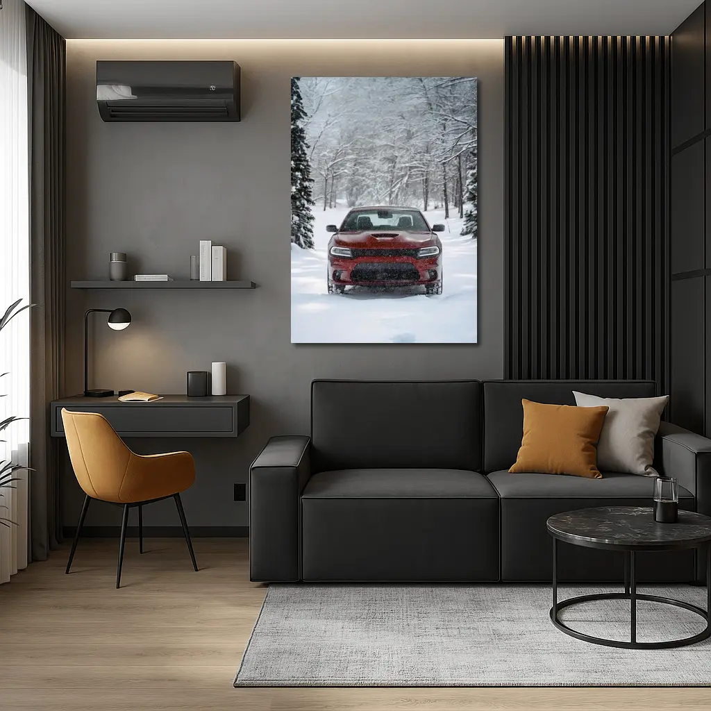 Dodge Charger Red Muscle Car Winter Snow – Wall Art