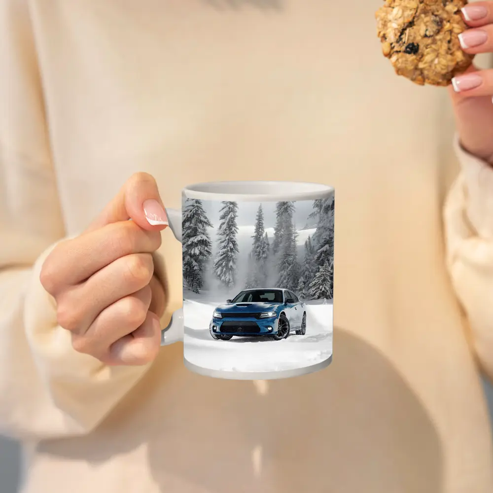 Dodge Charger Blue Muscle Car Snowy Forest – Mugs
