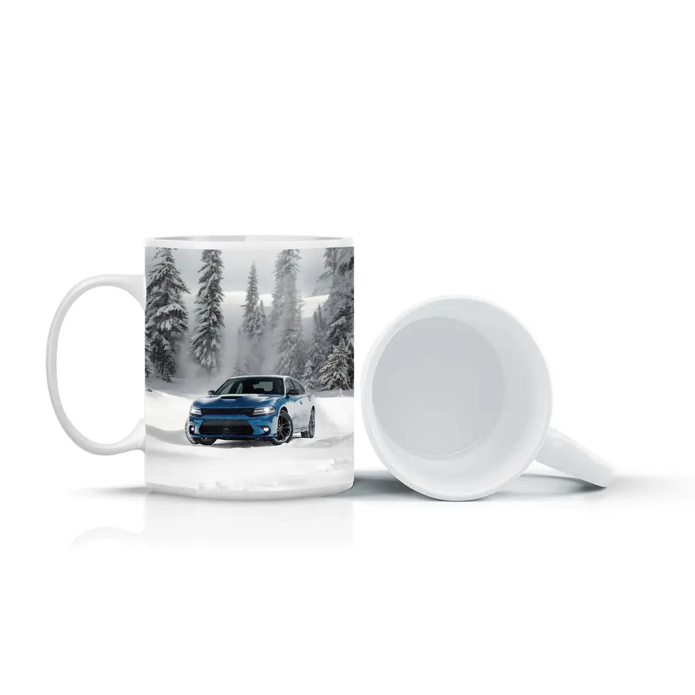 Dodge Charger Blue Muscle Car Snowy Forest – Mugs