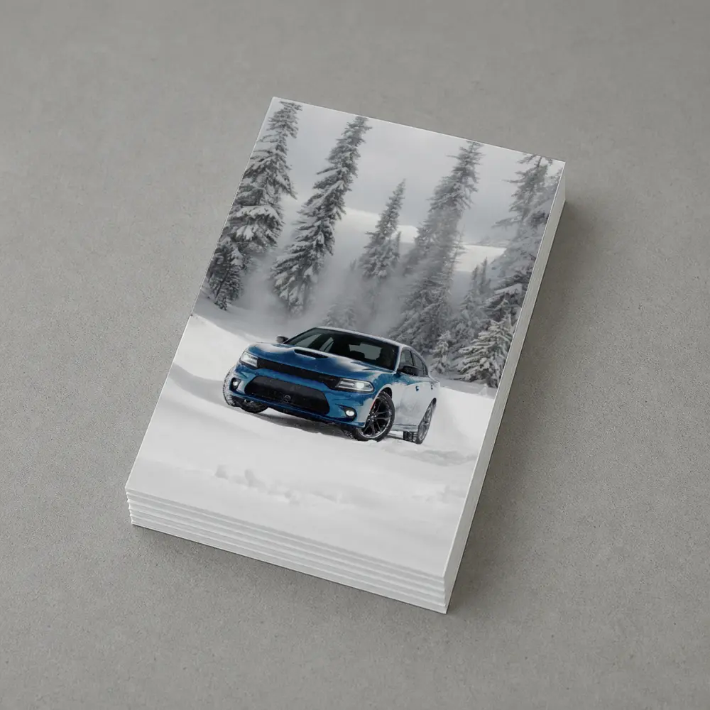 Dodge Charger Blue Muscle Car Snowy Forest – Postcards